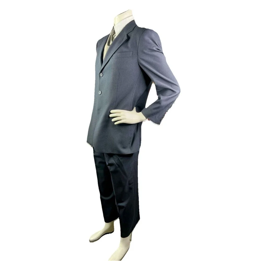 Mani Giorgio Armani Men Suit Navy Pencil Striped 40R 36x30 Jacket Pants Set
